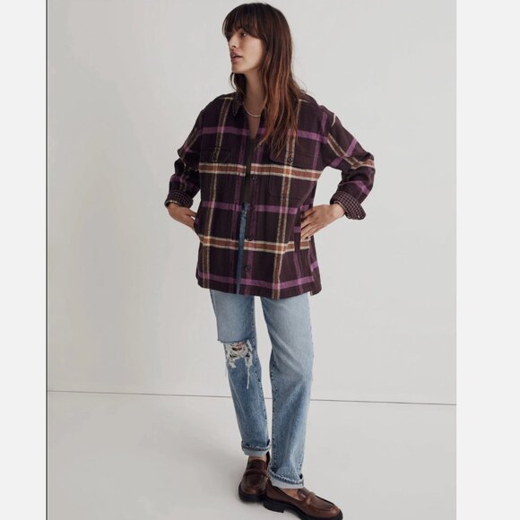 Madewell Tilda Rigby Shirt Jacket Plaid Spiced Raisin Purple XL Cotton Shacket - Picture 2 of 9